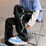 啄木鸟休闲裤男2025秋冬潮流宽松直筒阔腿裤男宽松百搭青少年秋季裤子男 黑色常规 XL 建议120-145斤