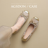 奥古狮登（Agsdon）单鞋女秋季新款国风复古蝴蝶结豆豆鞋浅口平底瓢鞋 P543019 金 37