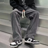 唐号黄泥染牛仔裤男款美式宽松直筒长裤高街潮牌春秋季阔腿休闲裤男生 灰色 XL