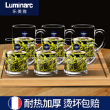 乐美雅（Luminarc）法国乐美雅耐热钢化玻璃杯子家用茶杯带把水杯大容量泡茶杯加厚绿 班尼450ml【六支】+竹盘