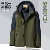森州狼爪冲锋衣男三合一可拆卸两件套秋冬防风保暖滑雪外套女团购定制logo 1201男军绿 XL
