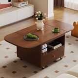欢乐舒坞多功能可折叠茶几边几简约现代小户型实木客厅移动茶桌阳台小推车 1.2米胡桃色【实木生态板】 120*60*60cm【可折叠茶桌】