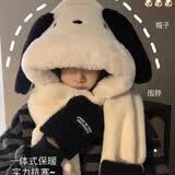 溪谷幽幽2024新款可爱毛绒连围脖女款秋冬季保暖手套帽子围巾一体三件套潮 主图色