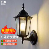 灯力户外壁灯美式复古阳台庭院灯美式过道楼梯室外LED背景墙壁灯 黑色直六角壁灯-12w暖光