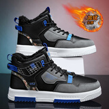 韩谈【单绒可选】高帮男鞋秋冬季休闲板鞋增高鞋子男运动潮鞋男款棉鞋 黑色【加绒升级版】T019M 42