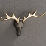 莱莫 挂钩 黄铜挂衣钩衣服挂钩进门玄关毛巾墙上衣帽钩衣柜轻奢免打孔金色动物造型钩 鹿头挂钩-1个价【合金】