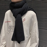 目丸围巾男士秋冬韩版纯色针织毛线加厚保暖学生情侣围脖男百搭披肩潮 黑色