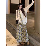 沐霓法式碎花吊带套装连衣裙子女开春季云南旅游穿搭长裙2025新款夏季 米色毛衣开衫