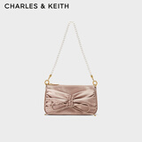 CHARLES&KEITH女士褶皱抽带珠链单肩腋下包生日礼物情人节礼物CK2-20270971 Beige米色 S