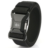 吉思若户外战术腰带合金自动插扣牛仔裤帆布弹力松紧尼龙裤带快脱扣皮带 黑色-弹力 110cm (110cm)