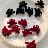 南啵丸新年红色植绒蝴蝶结小抓夹女公主头侧边夹刘海发夹子头饰发卡 NWFJ133红色【4个】