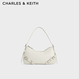 CHARLES&KEITH腰带设计拉链斜挎单肩腋下包包女包生日520礼物CK2-20671702 Cream奶白色 小包