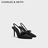 CHARLES&KEITH缎面蝴蝶结尖头高跟凉鞋女CK1-60361556 BLACK TEXTURED黑色纹理 34