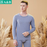 AB内衣保暖棉质男士中厚棉毛圆领色织刷绒套装圆领长袖长裤秋衣秋裤 藏青 XL