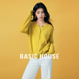 Basic House/百家好温柔风假两件针织开衫春季新款蝴蝶结软糯上衣 黄色 S