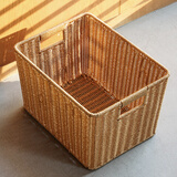 ken's 脏衣篮家用浴室脏衣服收纳筐酒店仿藤编洗衣篮大号玩具框箱 浅咖色35*27*22CM