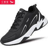 红蜻蜓男鞋加绒保暖棉鞋旅游鞋男厚底增高运动休闲鞋男C0210307M黑白39