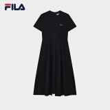 FILA 斐乐官方女子针织连衣裙秋季新款时尚休闲舒适收腰长裙 正黑色-BK L 170/88A