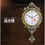 康巴丝 欧式创意挂钟摇摆钟表客厅卧室静音石英钟壁挂装饰时钟表 远古绿（6753）（19-3-1）