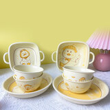 佩尔森可爱鸭卡通碗碟套装家用创意陶瓷饭碗盘子碗筷组合餐具套装 四人食 8件套