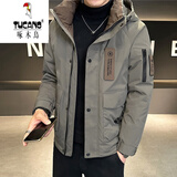 啄木鸟（TUCANO）时尚东北抗寒羽绒服男2025新款冬季连帽加厚短款防寒保暖外套潮 YR2336灰绿时尚连帽款 L 【体重推荐115至130斤】