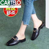 卡帝乐鳄鱼（CARTELO）真皮包头拖鞋女外穿2023夏季新款半拖鞋时尚穆勒鞋凉拖鞋子 黑色 38