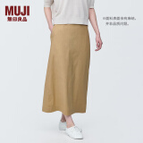 无印良品（MUJI）女式 麻混 弹力 直筒裙 长半身裙女春款裙子半裙 中长裙 女装 米色 XL (165/74A)