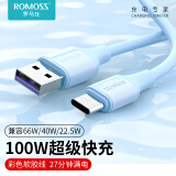 罗马仕Type-C数据线6A超级快充100W/66W适用于华为充电线P70/Mate70荣耀300/X60小米安卓手机线车载 1m蓝