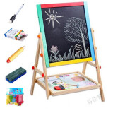 贝伦多实木幼儿园小学生儿童双面画板画架套装小黑板支架宝宝画画写字板 高65cm彩色画板+赠品