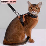 HiDREAM啵啵猫咪胸背牵引绳套装猫绳猫项圈遛猫绳小型犬肥猫小狗狗绳狗链 暮云黑-皮革拼接 均码-建议8kg以内 胸背+牵引绳套装