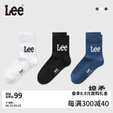 Lee高棉袜子男纯色字母时尚中筒袜子休闲运动 白色灰蓝黑色 均码 