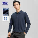 罗蒙（ROMON）长袖t恤男polo领中青年春秋纯色商务休闲T恤衫上衣D09藏青170