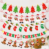 新新精艺圣诞装饰品圣诞拉旗彩旗5条装吊旗拉花商场酒吧横幅横条场景布置