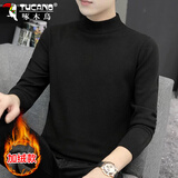 啄木鸟（TUCANO）毛衣男士冬半高领打底针织衫宽松休闲保暖衣服男装 黑色加绒 2XL 