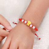 Lossot足金十二生肖狗黄金转运珠手链小孩款本命年红绳手串宝宝周岁礼物