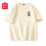 名创优品（MINISO）纯棉t恤男夏季2025新款衣服青少年亲肤透气时尚宽松大码冰感短袖 浅米(生机胸标) S 165 (男女同款)