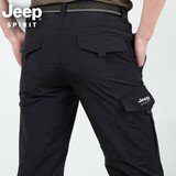 吉普JEEP工装裤男春秋季速干裤宽松户外服装冲锋裤男装多口袋裤子男直筒长裤男休闲裤男 黑色+绒 4XL