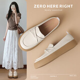 ZHR乐福鞋女经典通勤风厚底单鞋女舒适百搭妈妈女皮鞋 BT90 米色 39 