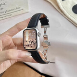 炫戴适用苹果手表S10/S9表带s11真皮apple iWatchs8/7/6/5蝴蝶扣se3商务ultra3高级男女运动皮质荔枝纹 荔枝纹蝴蝶扣皮带-黑色 适用：44/45/49/46mm表盘