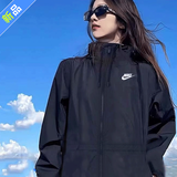 耐克（NIKE）外套夹克女装夏季新款透气休闲防晒风衣耐磨宽松梭织连帽运动服 DM6180-010黑色 L