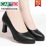 卡帝乐鳄鱼（CARTELO）真皮空姐高跟粗跟防水台礼仪工装工作鞋黑色旗袍职业皮鞋单鞋女鞋 黑色1009款 跟高7厘米 37 标准码