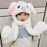 艺乐坊（yilefang）一捏耳朵会动的帽子兔子可爱毛绒兔耳朵帽子会动儿童 白兔子【加长加厚围巾款】 均码【3-6岁】