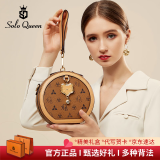 SOLO QUEEN轻奢品牌包包女包小圆包单肩包女士包复古斜挎包手提小包生日礼物 褐色 品牌专柜礼盒装