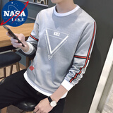 NASALIKE卫衣男长袖t恤男春秋装外套情侣装衣服国潮学生休闲宽松印花男装 4022灰色 L建议115-130斤