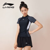 李宁（LI-NING）泳衣女士分体式两件套游泳衣温泉显瘦游泳装备 0921 黑灰 XXXL