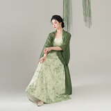 织造司梨花海棠原创宋制汉服新中式对襟直袖国风2024新款连衣裙女 三件套（赠腰带+璎珞） L