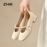 ZHR单鞋女浅口粗跟玛丽珍女鞋气质百搭鞋子女 CG71 米色(经典) 37