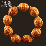 沐恩橄榄核雕手串大籽老油核雕刻 横版财神18x22mm