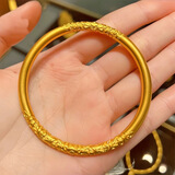 新品专柜同款黄金色镯子古法传承素圈实心卷草纹手镯新中式送妈妈 实心卷草纹手镯