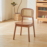陶源木语藤编椅侘寂风欧式家用餐桌凳子实木餐椅带靠背椅现代简约书桌藤椅 樱桃色木面【卡曼】